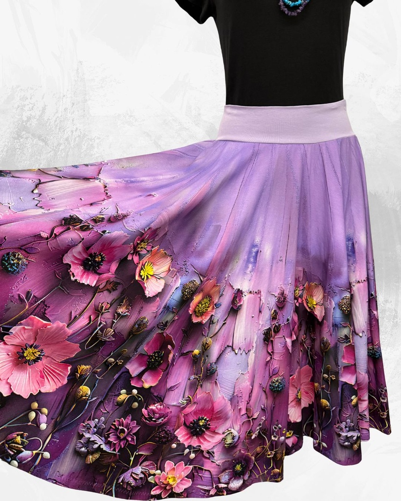 Dámská dlouhá kolová úpletová sukně,rozpité květy